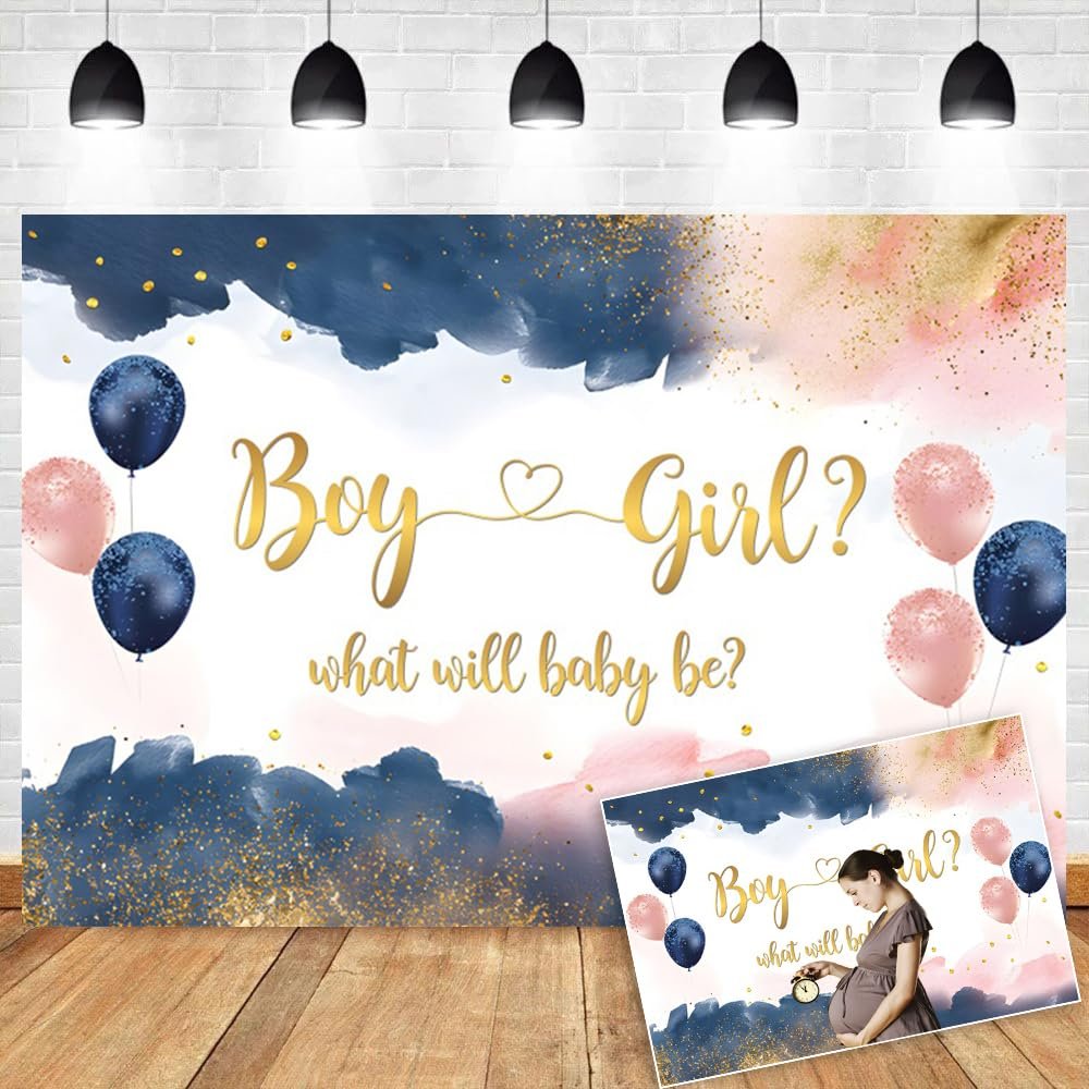 OERJU Navy Blue Blush Pink Gender Reveal Backdrop Boy or Girl What Will Baby Be Photography Backdrop Baby Shower He or She Pregnancy Reveal Surprise Party Decoration Banner Photo Background 7x5ft