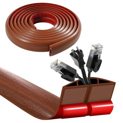 BEIEBIJOB 3.3ft Self Adhesive Floor Cord Cover, Cord Hider Floor, Cable Cavity:0.61"(W) x 0.32"(H),Heavy Duty Cable Protector, Hide Extension Cords, Cable Management Hide Wires on Floor,Walnut Wood