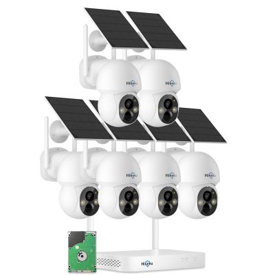 Hiseeu Solar Camera Wireless Outdoor, Home Security Camera System, 2.4G & 5G WiFi, Solar-Powered 4MP 6 Cam-Kit, Color Night Vision, 360 View, Pan & Tilt, 1T HDD Local Recording, No Subscription