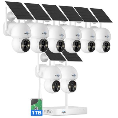 Hiseeu Solar Camera Wireless Outdoor, Home Security Camera System, 2.4G & 5G WiFi, Solar-Powered 4MP 8 Cam-Kit, Color Night Vision, 360 View, Pan & Tilt, 1TB HDD Local Recording, No Subscription