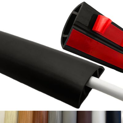 BEIEBIJOB 10ft Self Adhesive Floor Cord Cover,Cable Cavity:0.61" (W) x 0.32" (H),Heavy Duty Soft PVC Cable Protector and Extension Cord Hider,Cord Management System to Hide Wires on Floor,Black