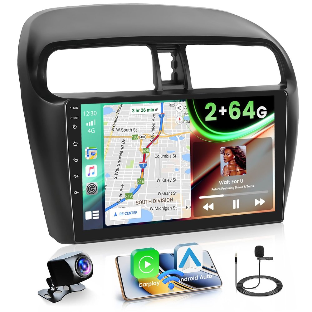 2+64GB Android 15 Car Radio for Mitsubishi Mirage 2012-2022 Wireless Carplay Android Auto, 9" Touch Screen Car Stereo GPS Navi, WiFi, Bluetooth, Backup Camera, FM RDS Radio, EQ DSP, SWC