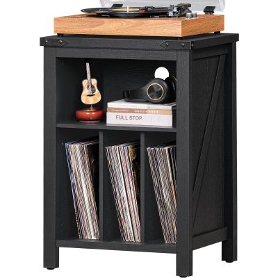 Joaxswe Record Player Stand with Vinyl Record Storage - Holds up to 160 Albums, Large Wooden Turntable Table, Black Cabinet Display Shelf for Living Room, Bedroom, Office
