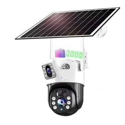 QDVOPHZA Solar Camera 4G SIM Card WiFi Surveillance Outdoor 4K 8MP 360 Wireless Night Vision CCTV Security Protection IP Cameras(4G Add 64GB Card)