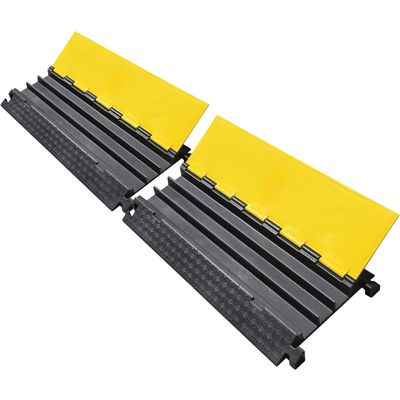 OranLite Rubber Cable Protector Ramp, Heavy Floor Cable Wire Cord Cover Speed Bumps 22000Lbs Load Capacity, Driveway Hose Cable Ramp Protective Cover for Indoor and Outdoor (3-Channel x 2Pcs)