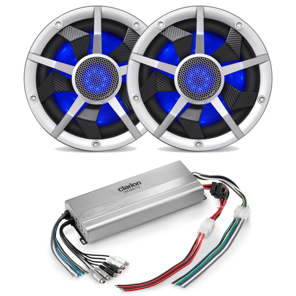 Clarion CM2513WL 10 in 2-Subwoofer Marine Bundle with XC2510
