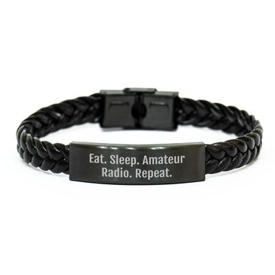 Eat Sleep Amateur Radio Repeat Funny Gift for Amateur Radio Enthusiasts with Interlaced Leather and Stainless Steel - Unique Christmas Unique Gifts for Ham Radio Operators