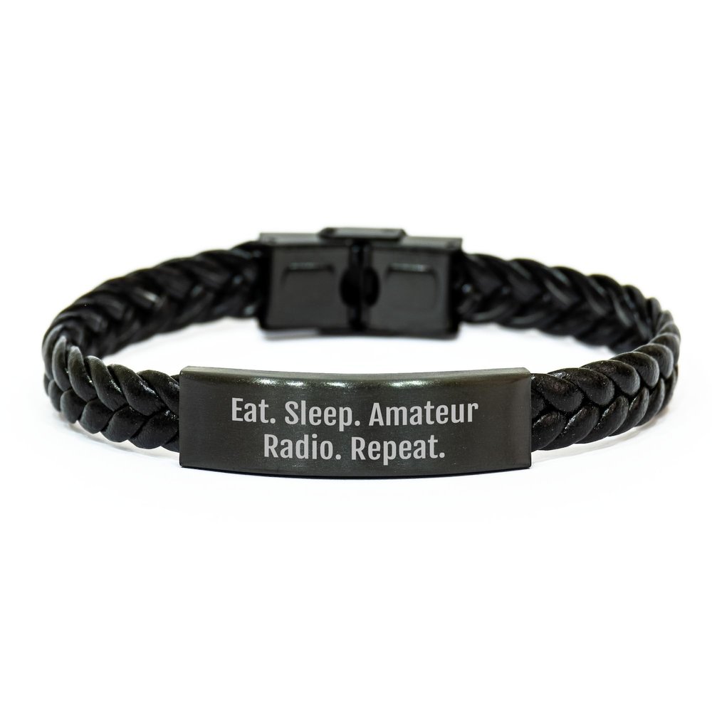 Eat Sleep Amateur Radio Repeat Funny Gift for Amateur Radio Enthusiasts with Interlaced Leather and Stainless Steel - Unique Christmas Unique Gifts for Ham Radio Operators