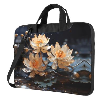Bohemian White Lotus Laptop Bag, Multifunctional Shoulder Messenger Bag, 14.96 Inch Long Computer Case, Briefcase Handbag Shoulder Bag