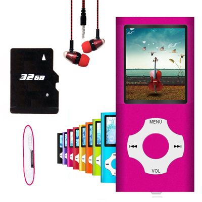 MP3 Player, Hotechs MP3 Music Player with 32GB Memory SD Card Slim Classic Digital LCD 1.82'' Screen Mini USB Port with FM Radio, Voice Record (Pink)