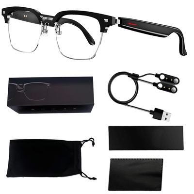 Lmuwecno Smart Glasses listenable Songs,gafas inteligentes de Moda gafas inalmbricas multifuncionales,Wireless Headphones Sunglasses,Sunglasses for Women & Men (Half Frame Transparent Smart Glasses)