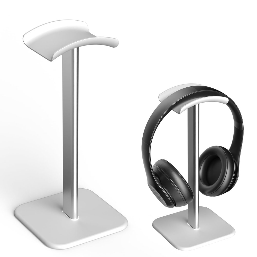 Ahonnpely Headphone Stand for Desk - Headset Stand with Aluminum Hanger and Plastic Headrest, Headphone Holder for AirPods Max, Sony, Bose, Beats and More (White)