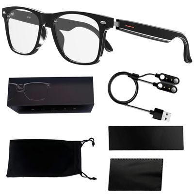 Lmuwecno Smart Glasses listenable Songs,gafas inteligentes de Moda gafas inalmbricas multifuncionales,Wireless Headphones Sunglasses,Sunglasses for Women & Men (Full Frame Transparent Smart Glasses)