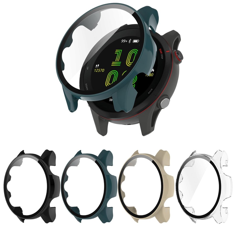 [4-Pack] Screen Protector Case with Tempered Glass Compitible with Garmin Forerunner 255 Smart Watch, Hard PC Case Screen Protector Cover Bumper Accessories for Women Men