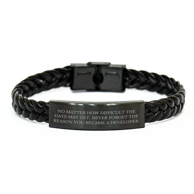 Developer Braided Leather Bracelet, Inspirational Quote, Christmas Unique Gifts for Him, Her, Friends, Coworkers - Gifts from Family, Gifts for Men, Women, Developer, Friends