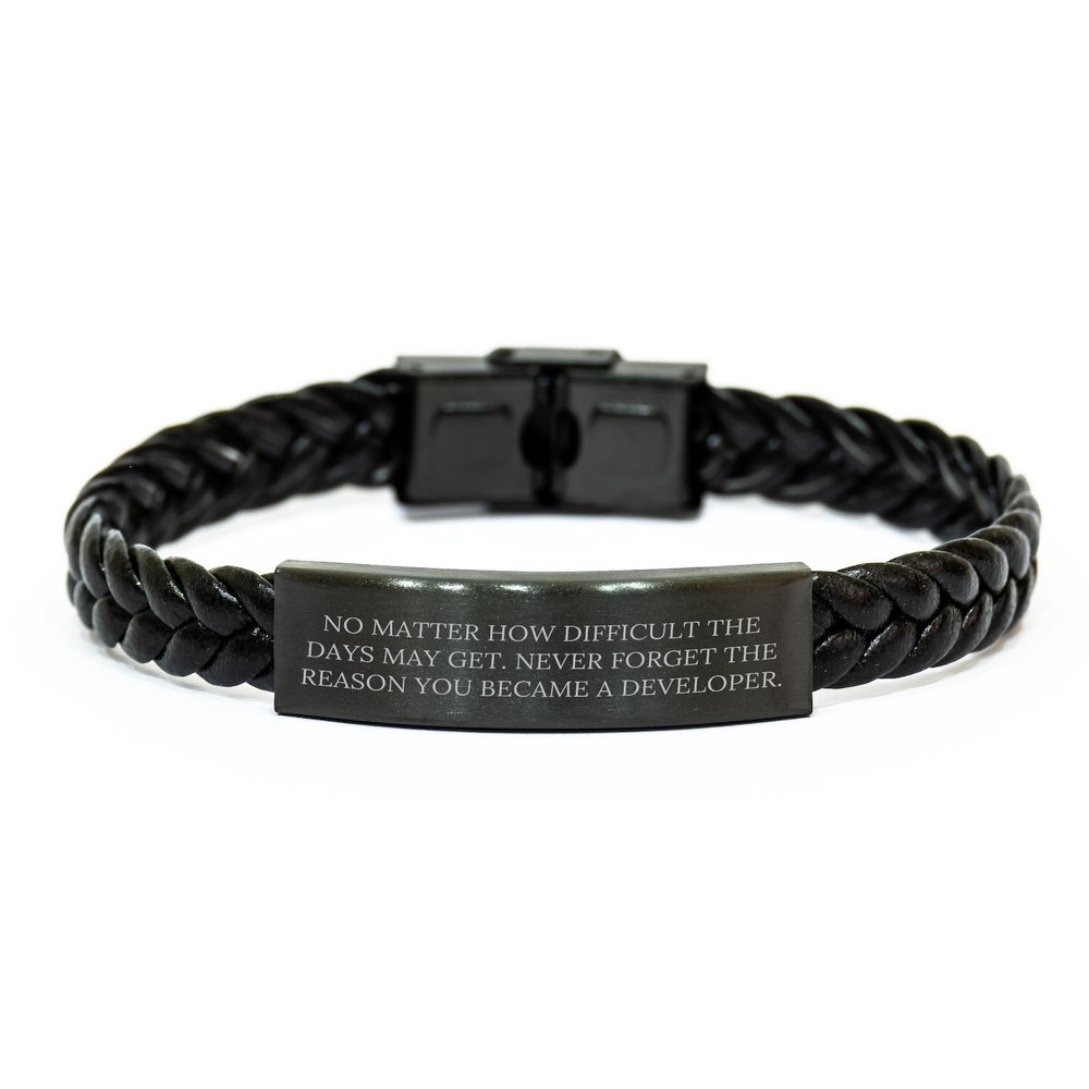 Developer Braided Leather Bracelet, Inspirational Quote, Christmas Unique Gifts for Him, Her, Friends, Coworkers - Gifts from Family, Gifts for Men, Women, Developer, Friends
