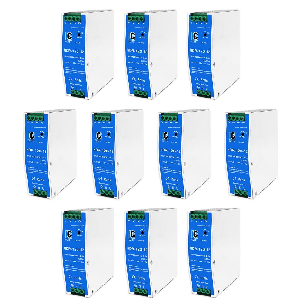 (10PCS) NDR120-12 DC 12V Din Rail Power Supply Slim 120w 10A(Input:100-240VAC,Output:12VDC,50/60HZ) Switching Adapter(Volts_of_Direct_Current, 12)