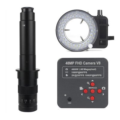 Microscope 1080P 60FPS 2K 4800W 48MP HDMI USB Support TF Industrial Electronic Digital Video Microscope Camera Magnifier for Phone Repair(LED with 300x)