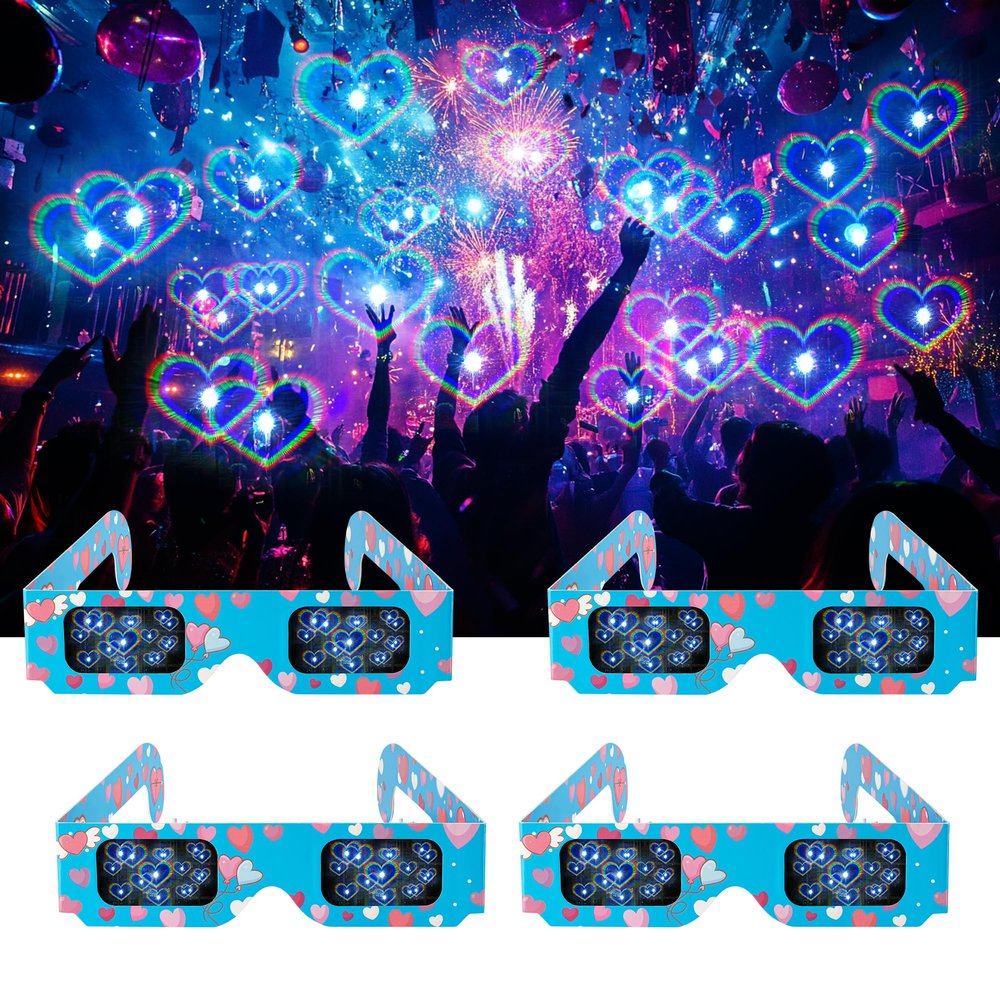 DAHAKII 12 Packs 3D Heart Glasses 3D Diffraction Glasses Holographic Imagies -Transform Lights into Magical