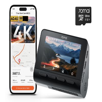 A800S + UP02 Hardwire Kit+ 128GB SD Card 4K Front and Rear Dash Cam for Cars with Built-in GPS 5G WiFi ADAS Time-Lapse& Loop Recording App Control 24H Surveillance