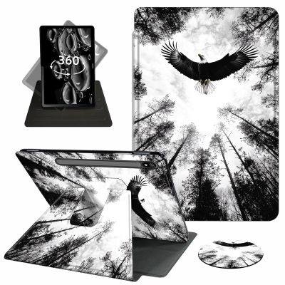 ACWDMKH Case for Samsung Galaxy Tab S7 FE 2021 / S8 Plus 2022 / S7 Plus 2020 12.4 Inch Case,360 Degree Rotating Swivel PU Leather Stand Flip Folio Cover with Auto Wake/Sleep,Forest Eagle Black