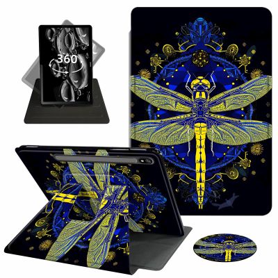 ACWDMKH Case for Samsung Galaxy Tab S7 FE 2021 / S8 Plus 2022 / S7 Plus 2020 12.4 Inch Case,360 Degree Rotating Swivel PU Leather Stand Flip Folio Cover with Auto Wake/Sleep,Golden Dragonfly