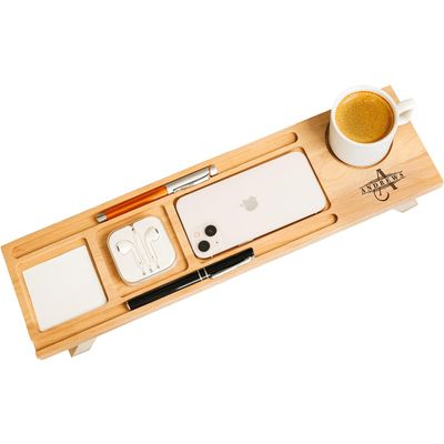 asrincodesigns Personalized Wood Desk Organizer Set, Home Office Desk Storage, Docking Station Desk Trays, Phone Holder, Custom Monogram