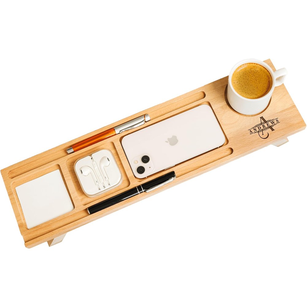 asrincodesigns Personalized Wood Desk Organizer Set, Home Office Desk Storage, Docking Station Desk Trays, Phone Holder, Custom Monogram