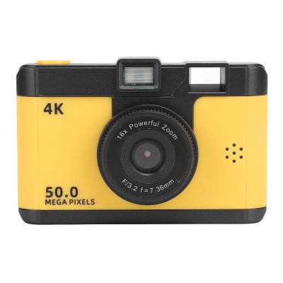 Digital Camera 1080P 50MP HD Dual Lens 16X Digital Zoom Anti Shake Compact Camera MP3 Games Photography Video (Yellow)