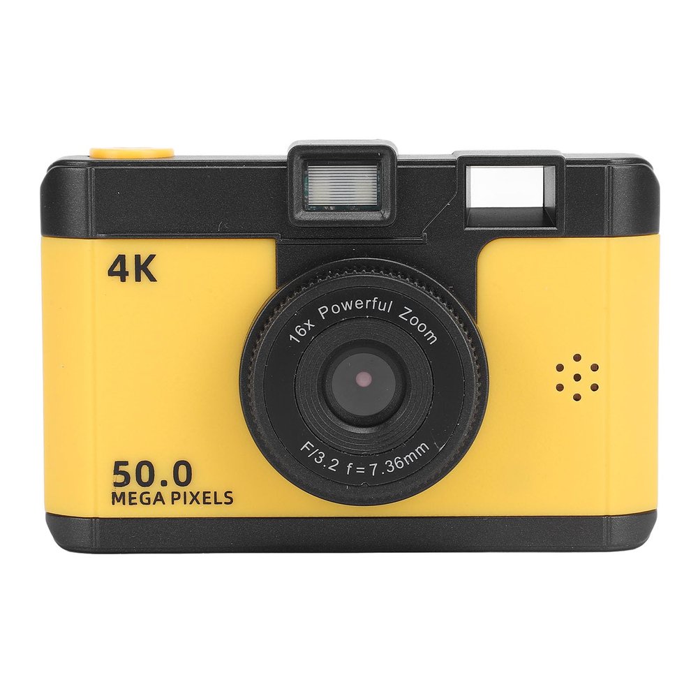 Digital Camera 1080P 50MP HD Dual Lens 16X Digital Zoom Anti Shake Compact Camera MP3 Games Photography Video (Yellow)