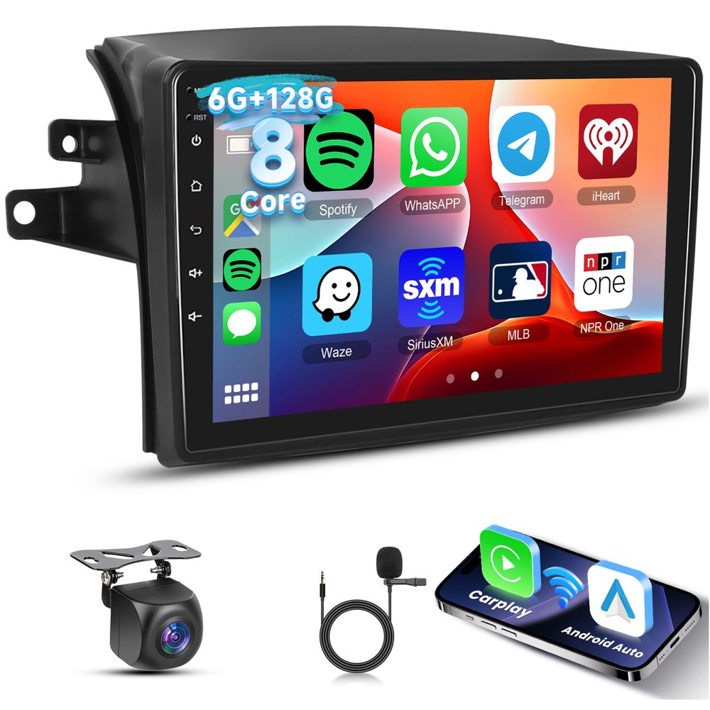 Radio for Toyota Sienna 2004-2010, 9-Inch Touch Screen Stereo with Wireless Carplay Android Auto, [6G+128G],Bluetooth GPS, 8-Core, WiFi, USB,DSP,FM RDS,Camera