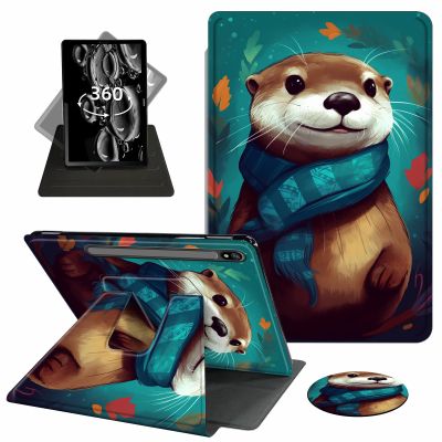 ACWDMKH Case for Samsung Galaxy Tab S7 FE 2021 / S8 Plus 2022 / S7 Plus 2020 12.4 Inch Case,360 Degree Rotating Swivel PU Leather Stand Flip Folio Cover with Auto Wake/Sleep,Cute Otter Green