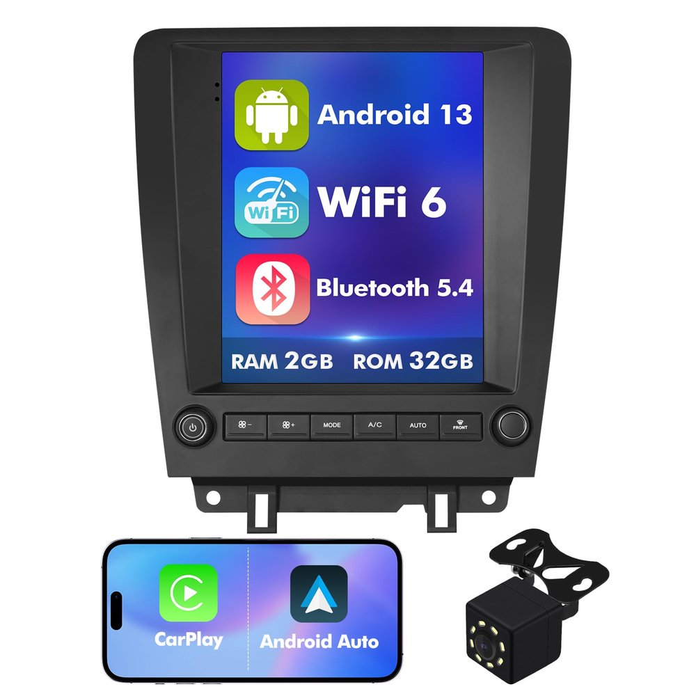 9.7 Inch IPS Touchscreen Android 12 Car Stereo for Ford Mustang 2010-2014 with Wireless CarPlay & Android Auto 2+32GB Car Radio, Support GPS, WiFi 6, Bluetooth,5.4, FM Radio, Backup Camera, SWC, USB