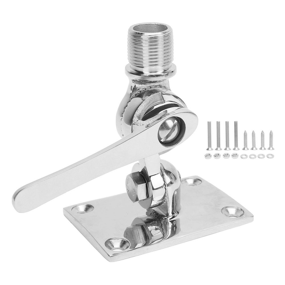 Marine VHF Antenna Mounts, 316 Stainless Steel Adjustable Base Antenna Ratchet Mount, VHF Antenna Base Bracket Holder for Boat 1 Inch Antenna for Boat