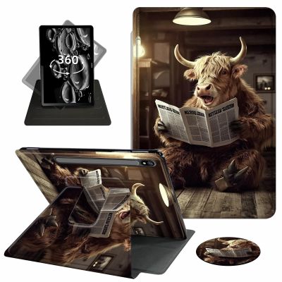 ACWDMKH Case for Samsung Galaxy Tab S7 FE 2021 / S8 Plus 2022 / S7 Plus 2020 12.4 Inch Case,360 Degree Rotating Swivel PU Leather Stand Flip Folio Cover with Auto Wake/Sleep,Cute Cow Newspaper