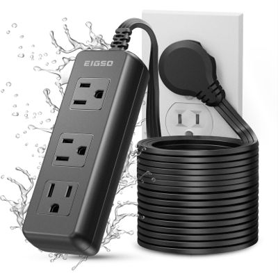 EIGSO 25 FT Outdoor Extension Cord, IPX6 Grade Waterproof Power Strip with 3 Outlets, Anti-Electric Shock, Weatherproof for Outdoor Patio Garden, Black