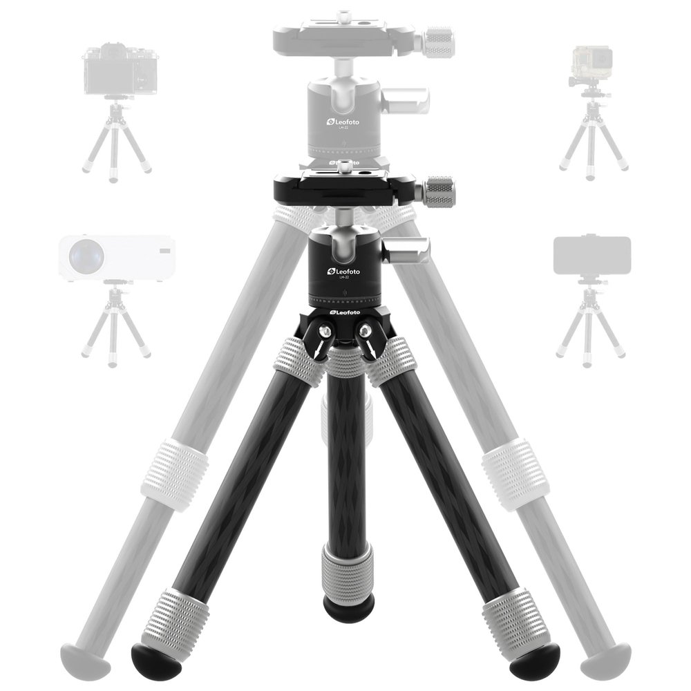 LEOFOTO Carbon Fiber Mini Table Tripod with Ball Head for Camera, Lightweight Desktop Tripod with Base, 1/4" Arca QR Plate for Phone Adaptor/Projector, Max Height 10.43", Max Load 11LB, MT-02C Plus