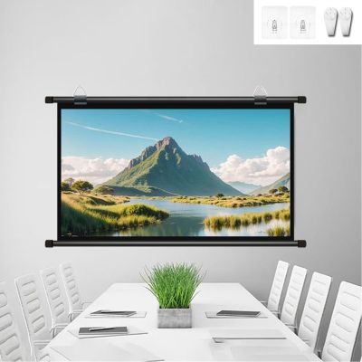 Hoiweqr 30" 40" 50" 60" 72" Projector Screen 16:9/4:3 Portable Projector Movies Screens for Home Theater Outdoor Indoor, Manual Pull Down Projector Screen, Hanging 4K HD Movie Screen(Black 16:9,40in)