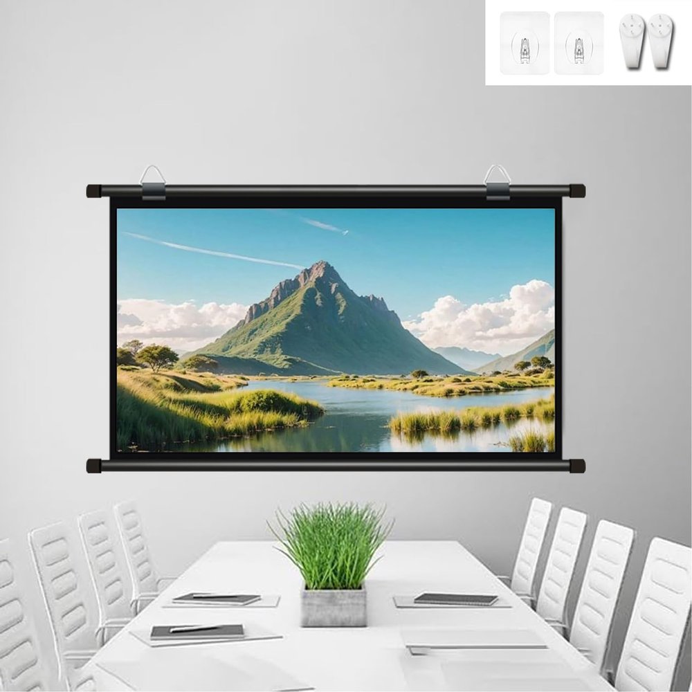 Hoiweqr 30" 40" 50" 60" 72" Projector Screen 16:9/4:3 Portable Projector Movies Screens for Home Theater Outdoor Indoor, Manual Pull Down Projector Screen, Hanging 4K HD Movie Screen(Black 16:9,40in)