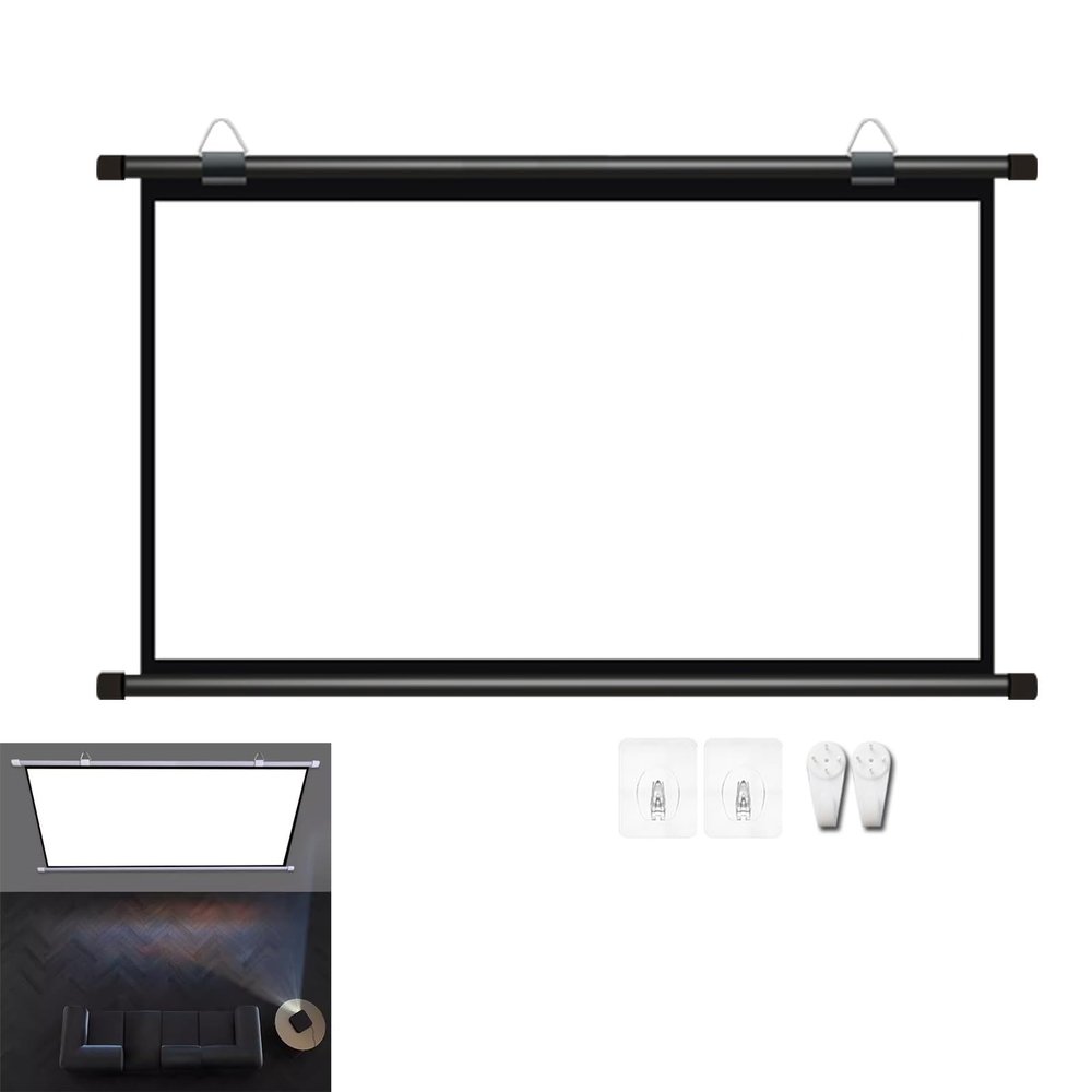 40" 50" 60" 72" Projection Screen 4:3/16:9 Portable Projector Movies Screen, Home Theater Projection Screen Manual Projector Screen, HD 4K Pull Down Movie Screen For Indoor Outdoor(Black 16:9,60in)