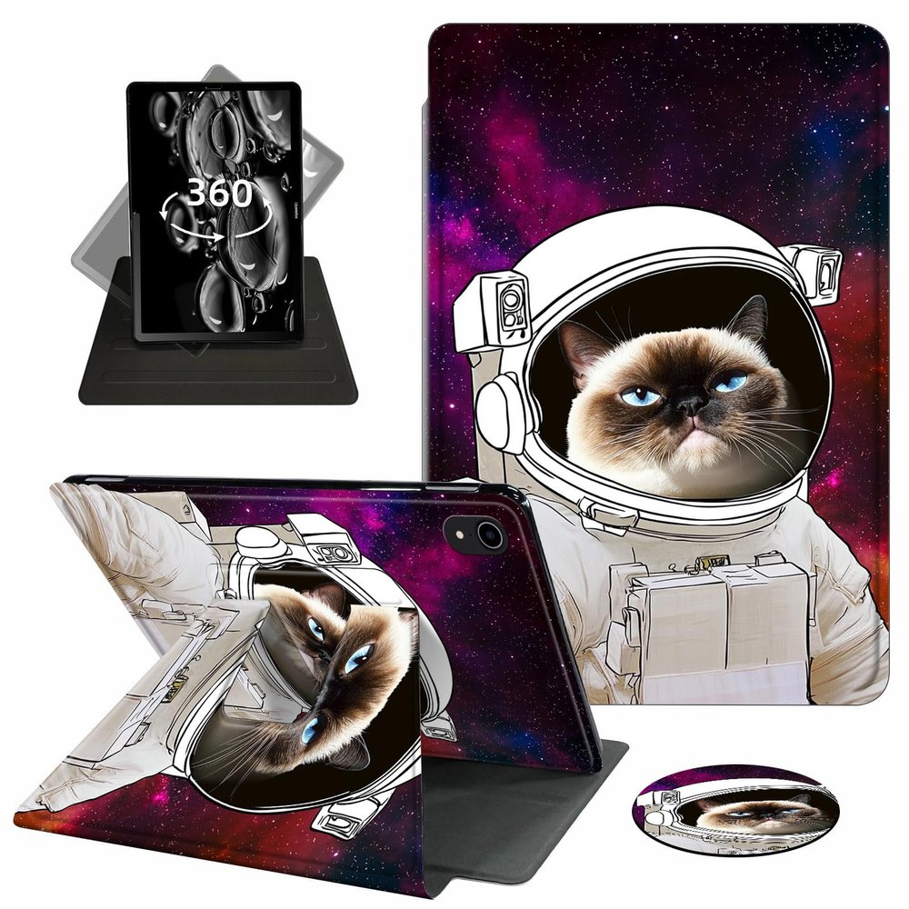 ACWDMKH for iPad 10th Generation Case 2022,for iPad 10.9 Inch Case,360 Degree Rotating Swivel PU Leather Stand Flip Folio Cover with Auto Wake/Sleep,Funny Space Cat