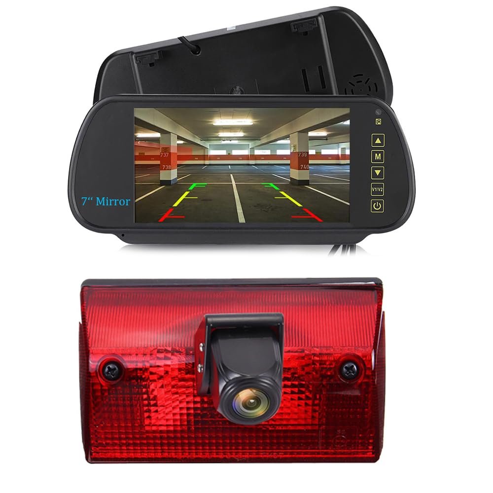 18mm HD Car Third Roof Top Mount Brake Light 3 Rear View Camera Parking Safety Assistant, for Benz Sprinter 2-T 3-T 4-T 5-T Kasten B901 B902 B903 B904 B905 616 CDI (with 4.3-inch Rearview Mirror)