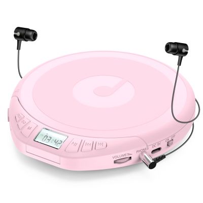 Gueray CD Player Portable CD Dsicman: with Earphones for Car with Anti-Skip Shockproof with LCD Display Support PROG Memory Repeat Function (Pink)