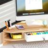 Elitix Corner Monitor Stand Laptop Computer Stand with Drawers and Lock, Desktop Storage Monitor Riser Organizer, Flat Screen Lifting Bracket Save Space, Desk Screen Holder(Light Brown) view 1