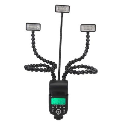 Camera Macro Flash Light, 5600K Flexible 3 Head Camera Flash with LCD Screen 8-Level Brightness Control, Adjustable Arms, Portable Camera Macro Arm Light