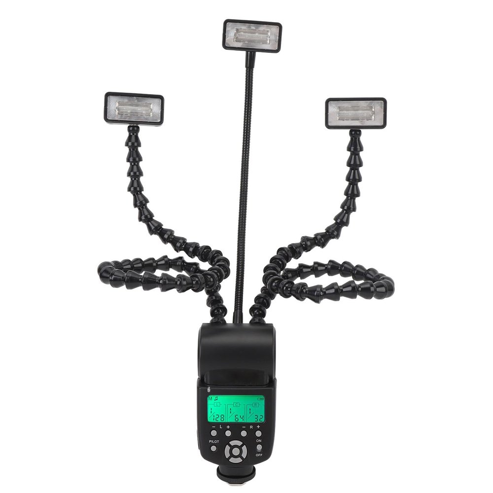 Camera Macro Flash Light, 5600K Flexible 3 Head Camera Flash with LCD Screen 8-Level Brightness Control, Adjustable Arms, Portable Camera Macro Arm Light