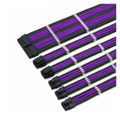 Chunsu 4mm Sleeved 1x24Pin, 2x4+4(8Pin) CPU, 3xPCIE 6+2P GPU Computer Basic PSU Extension Cable Kit Power Cord(30cm,Carbon Purple)