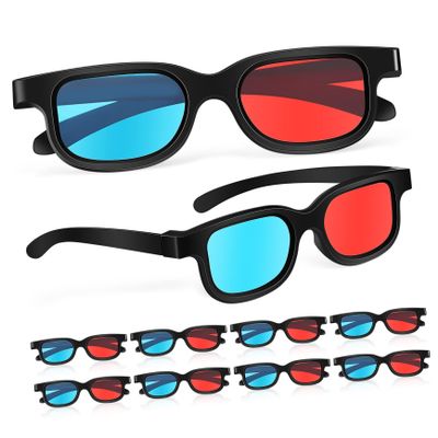 HOMOCONO 10 Pack Stereoscopic Glasses for Computer Home Theater Red Blue 3D Viewing Glasses