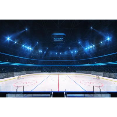 Ice Hockey Sports Backdrop Hockey Stadium Arena Ice Rink Photography Background Stage Lights Spotlight Match Games Backdrop Decors ICES Hockeies Stadium Backdrops Background Banner Props 15x8ft
