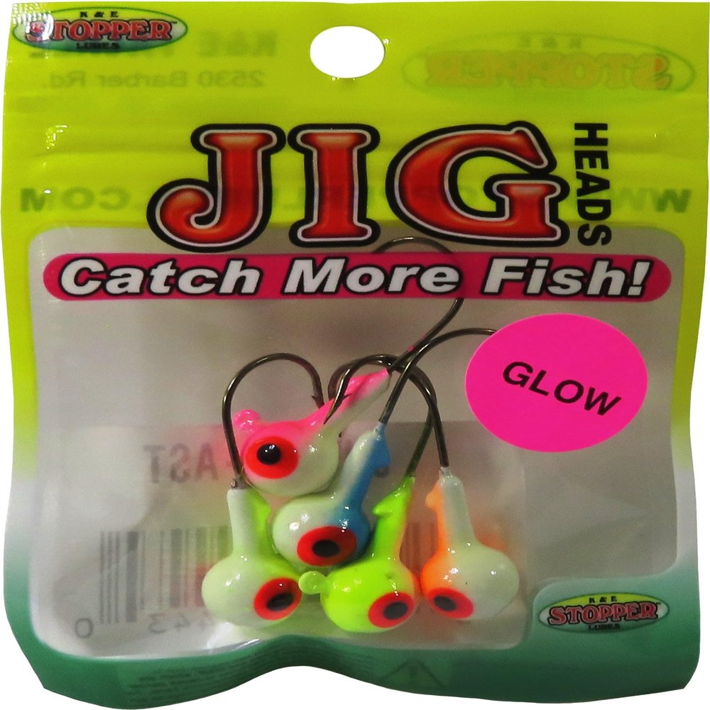 K&E STOPPER LURES JIG Heads / 1/4 OZ/Glow Assorted Colors 5PK